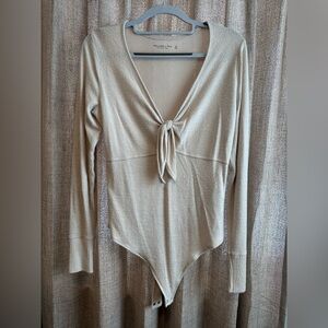 Abercrombie & Fitch Beige Tie-Front Bodysuit